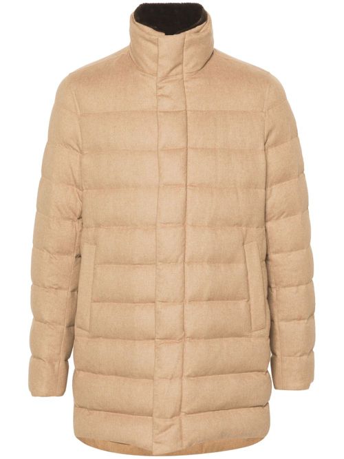 High-neck zip-up quilted coat - Neutrals