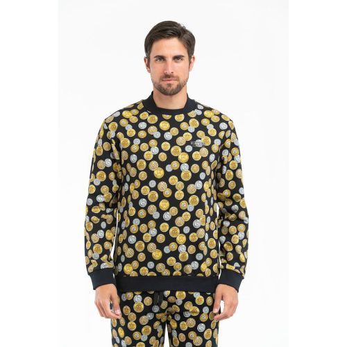 Coin-Pattern Cotton Sweatshirt — Black