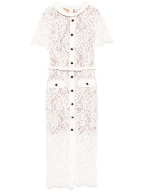 Floral-lace midi dress - White