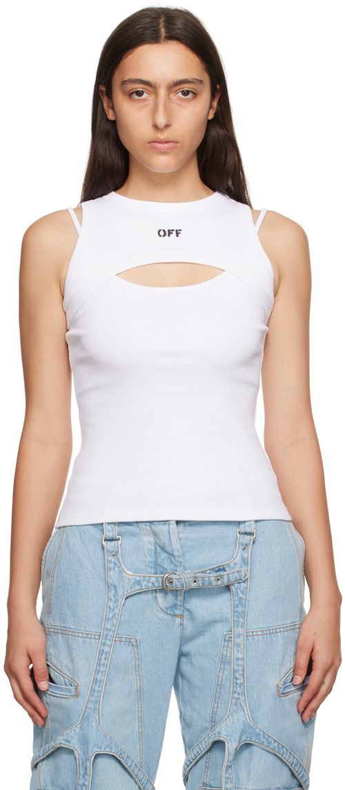 White Off-Stamp Tank Top