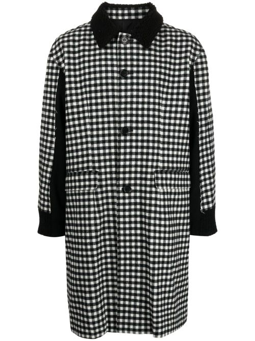 Check-print single-breasted coat - Black