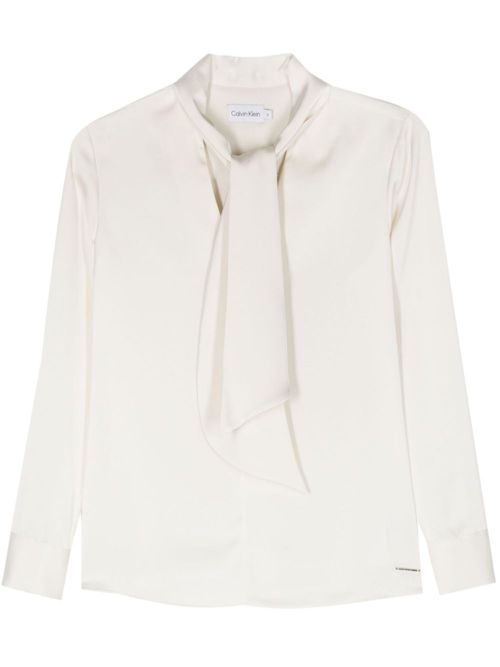 Pussy-bow collar satin blouse - Neutrals