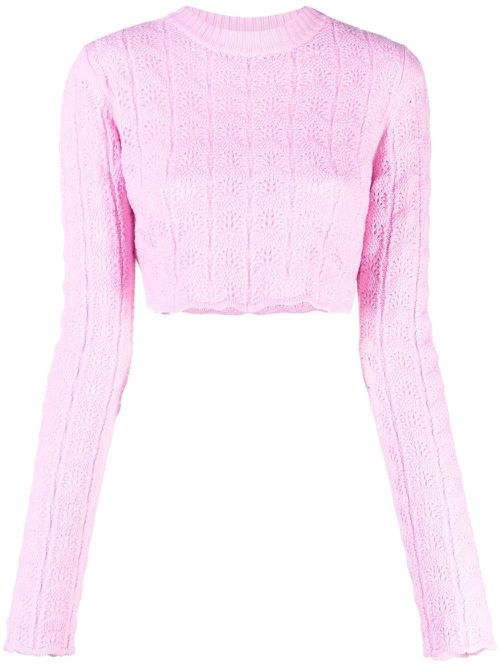 Pointelle-knit cropped jumper - Pink
