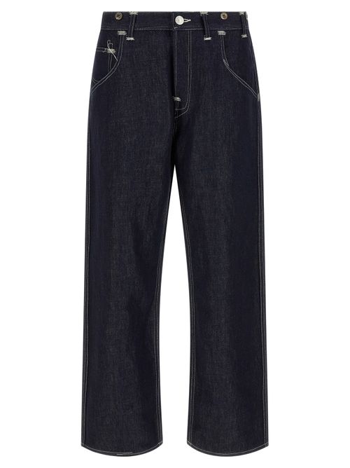 Cotton-Linen Straight-Leg Jeans — Blue