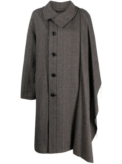 Herringbone-pattern asymmetric coat - Grey
