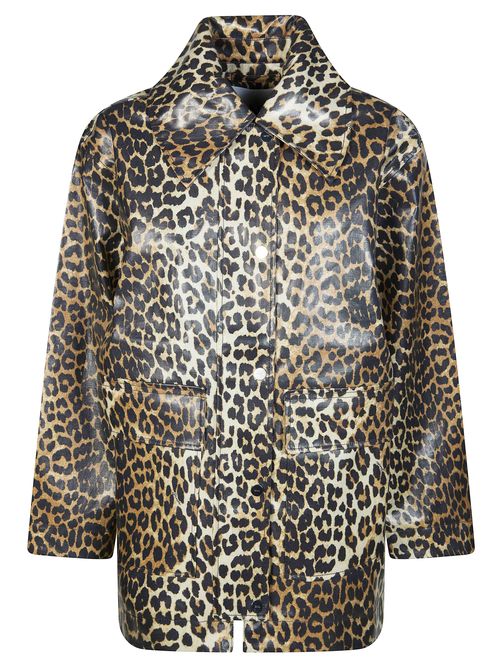 Leopard Print Laminated Jacket for Women