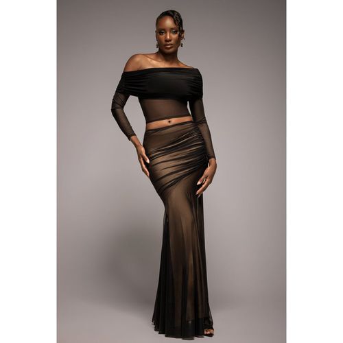 Goddiva Mesh Gathered Mermaid Maxi Skirt - Black