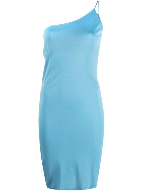 One-shoulder jersey-knit dress - Blue