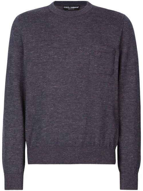 Mélange-effect crew-neck jumper - Blue
