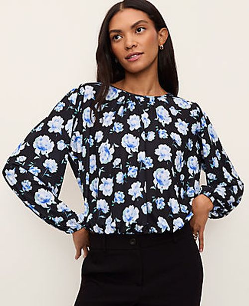 Ann Taylor Floral Bubble Hem Top