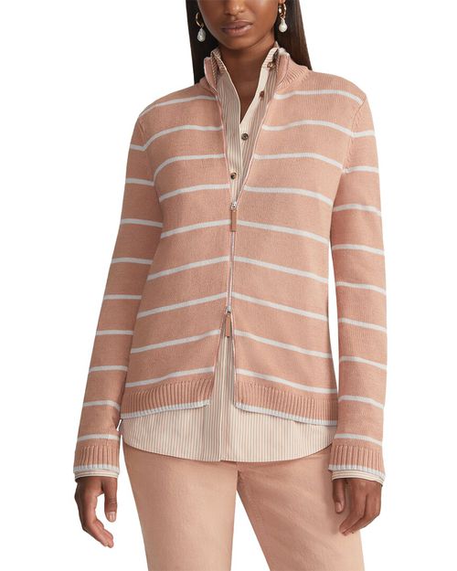 Plus Stripe Fitted Silk-Blend Bomber Sweater
