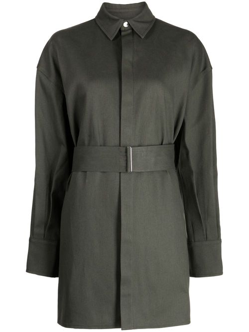Belted-waist cotton shirt jacket - Green