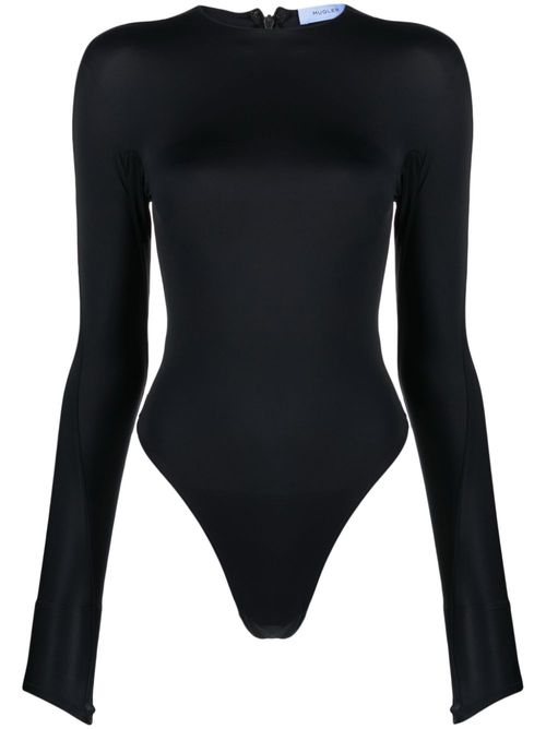 Logo-embossed long-sleeve bodysuit - Black