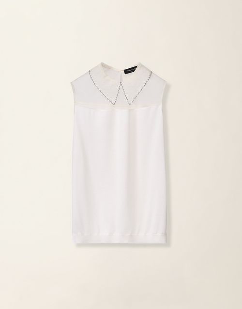 Sleeveless cashmere and silk sweater, raffia