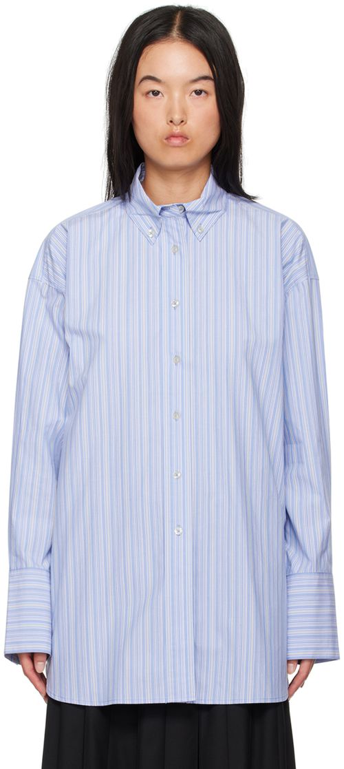 REMAIN Birger Christensen Blue Oversize Striped Shirt