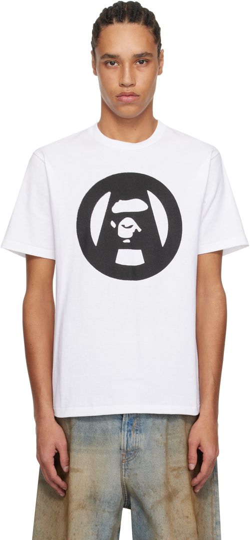 White Stencil Circle Ape Face T-shirt