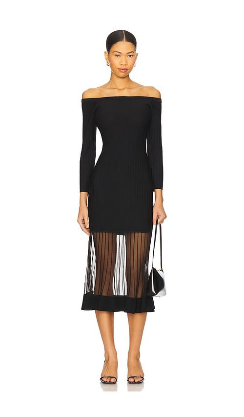 MILLY Ots Sheer Knit Midi Dress in Black. S. Also in P