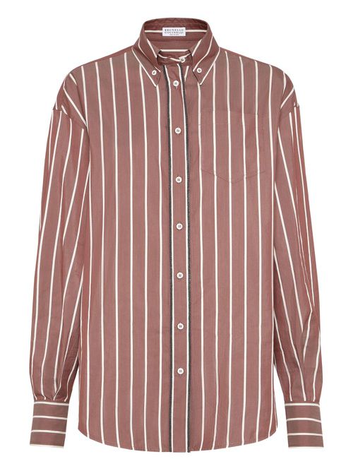 Striped poplin shirt - Brown