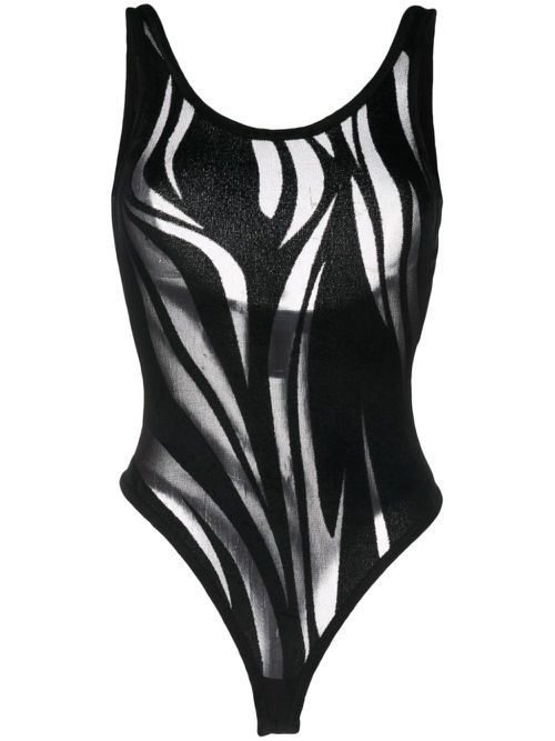 Sheer-pattern mesh bodysuit - Black