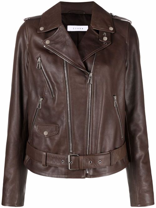 Belted biker jacket - Brown