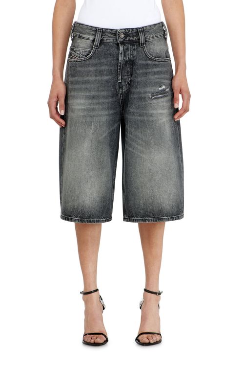 Denim relaxed shorts with abrasions - Denim short pants - Unisex - Grey