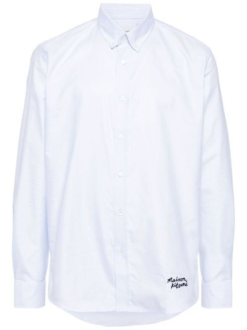 Logo-embroidered cotton shirt - Blue