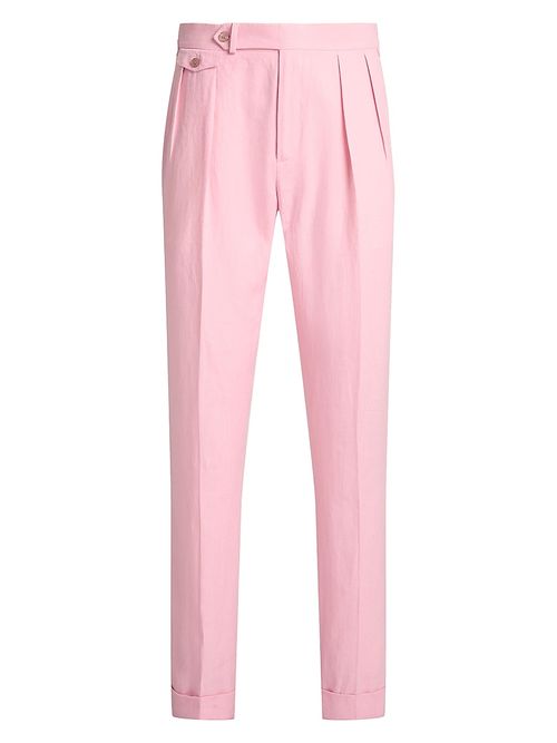 Men's Pleated Linen Straight-Leg Trousers - Resort Pink