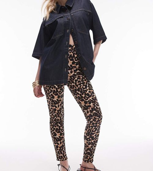 Topshop Petite leopard print leggings in brown