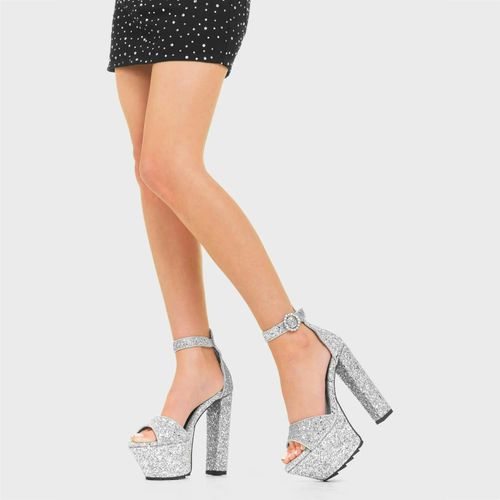 Lamoda Eye-Catcher Silver Glitter Platform Sandals Sparkly Stylish Footwear