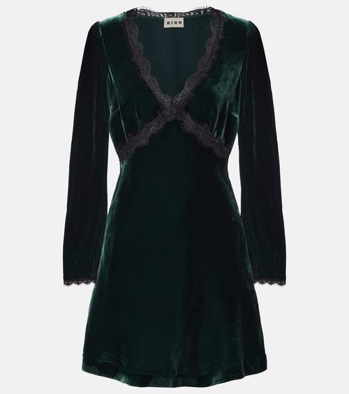 Macie lace-trimmed velvet minidress