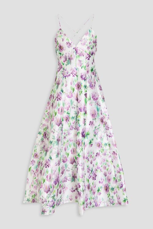 Floral-print twill midi dress