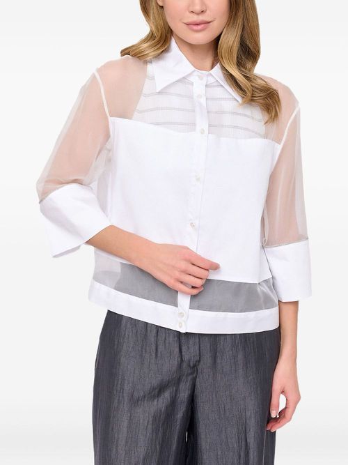 Sheer-panelled cotton shirt - White