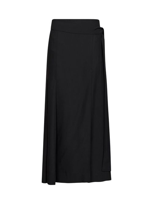 Wrap-Effect Twill Maxi Skirt — Black