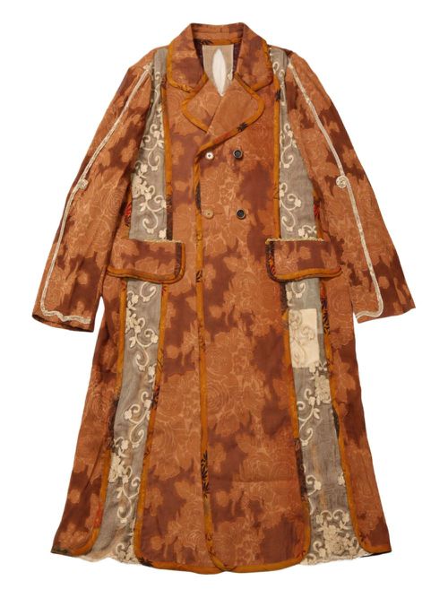 Floral-jacquard double-breasted coat - Brown