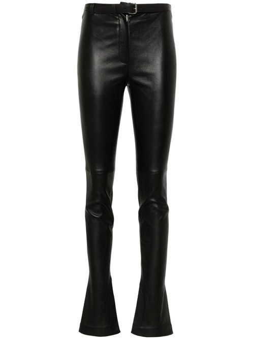Belted leather leggings - Black