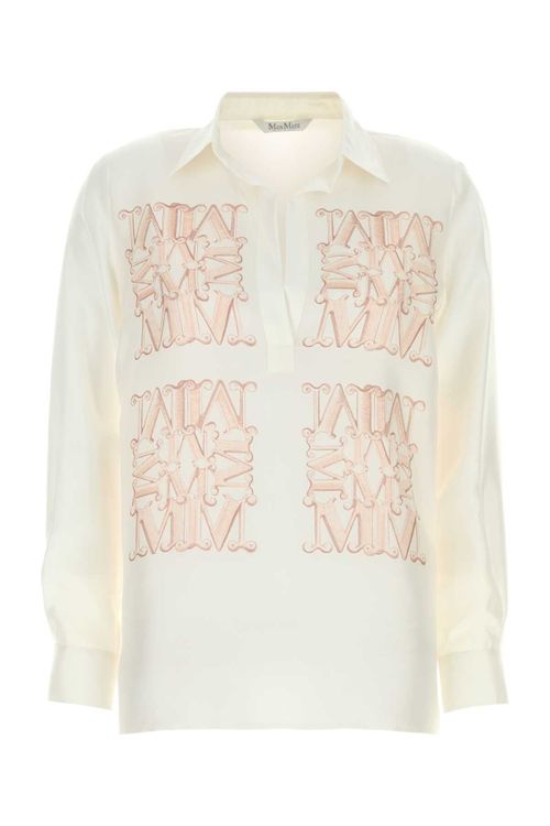 Logo-Embroidered Silk Blouse — White