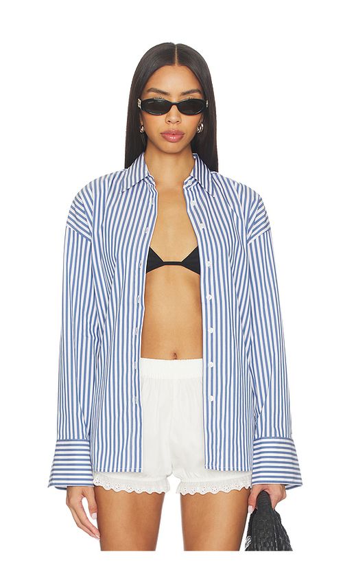 Good American Oversized Shirt in Indigo Stripe. L also in
