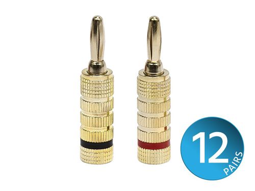12 PAIRS Of High-Quality Gold Plated Speaker Banana Plugs, Closed Screw Type