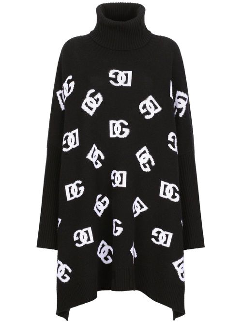 Logo-jacquard roll-neck poncho - Black