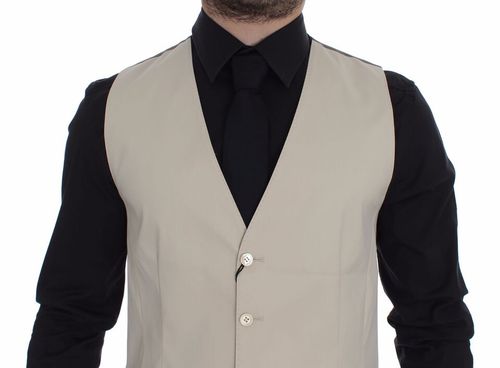 Cotton Stretch Dress Vest — Beige