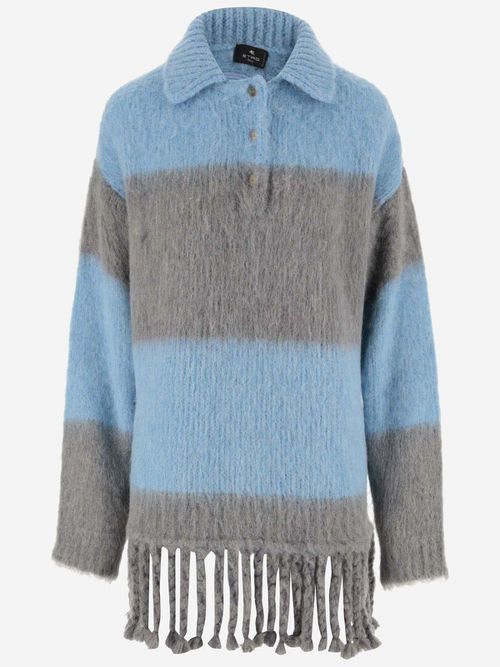 Brushed Effect Fringed Edge Sweater Mini Dress