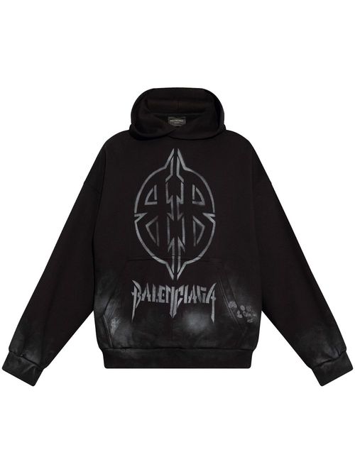 Graphic-print cotton hoodie - Black
