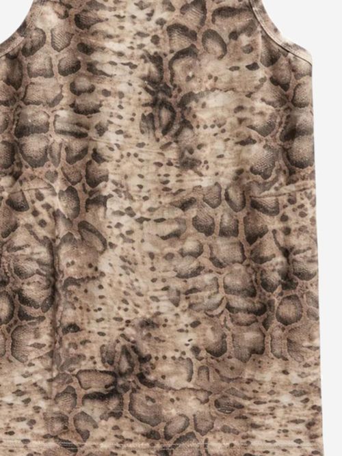 Animal Print Stretch Cotton Tank Top — Beige