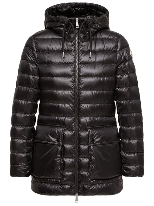 Water-Repellent Long Puffer Coat with Adjustable Hood and Drawstring Waist