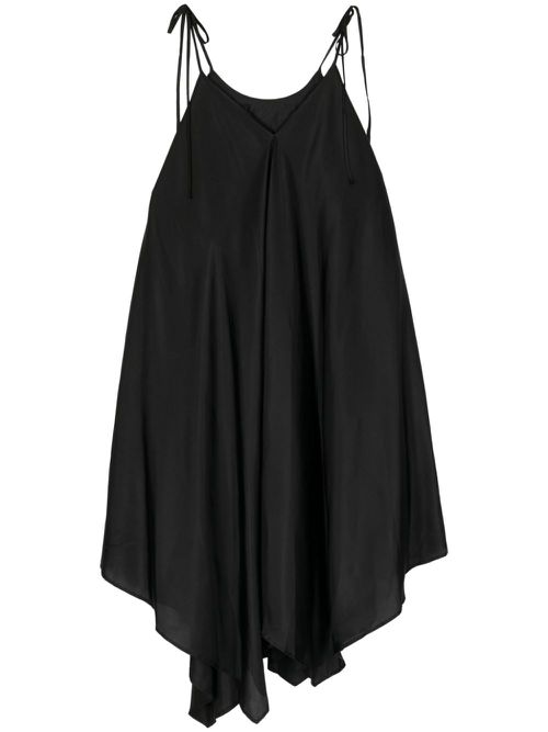 Spaghetti strap asymmetric silk dress - Black