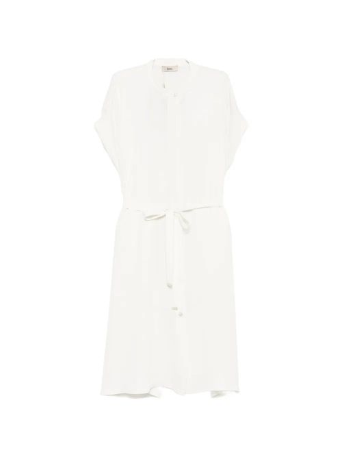 Band-Collar Short-Sleeve Dress — White