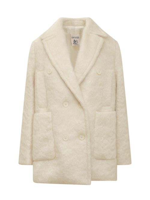Off White Notched Lapel Trench Coat