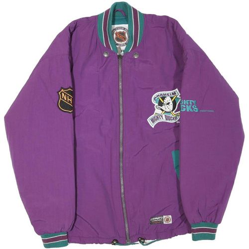 NHL Mens Purple Anaheim Mighty Ducks Nylon Zip Jacket S Team Logo Embroidered
