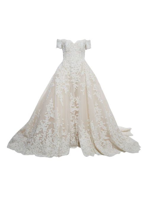 Pre-owned lace-embroidered bridal gown - White