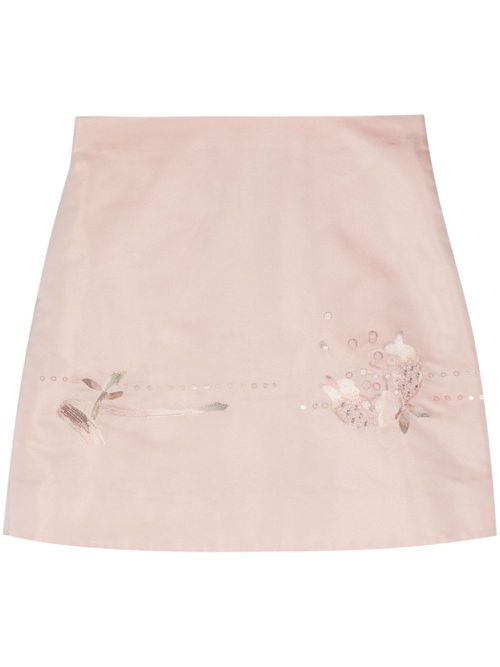 Floral-embroidered silk miniskirt - Pink